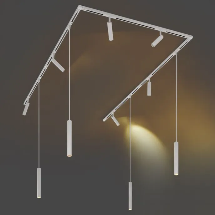 Modern railsysteem met 6 spots en 4 hanglampen wit 1-fase - Slimline Uzzy Keno