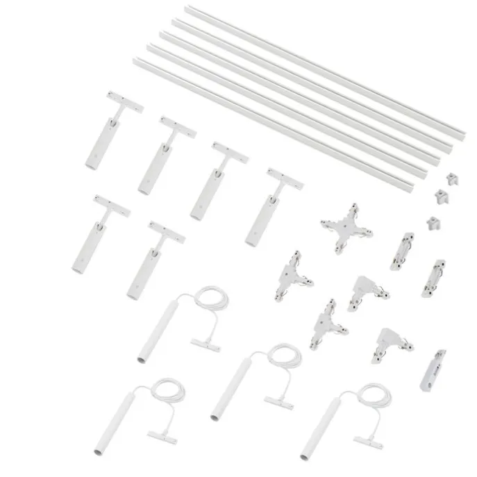 Modern railsysteem met 6 spots en 4 hanglampen wit 1-fase - Slimline Uzzy Keno