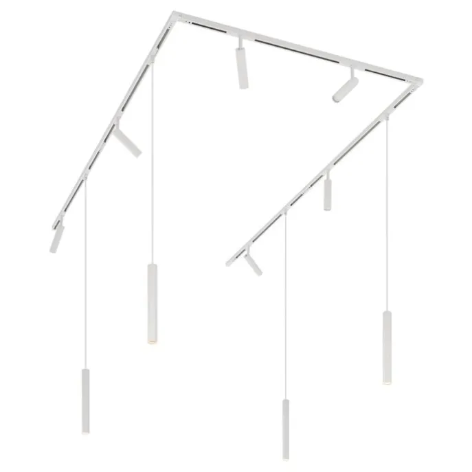 Modern railsysteem met 6 spots en 4 hanglampen wit 1-fase - Slimline Uzzy Keno