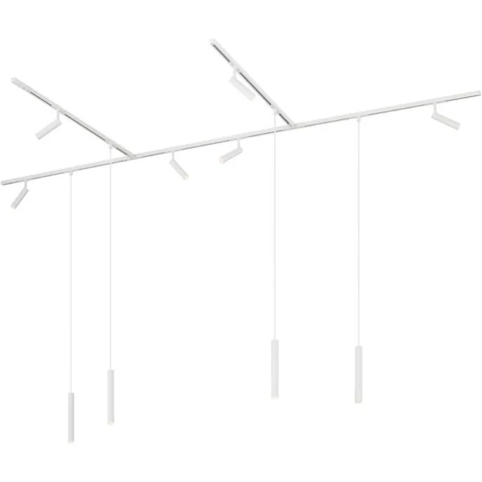 Modern railsysteem met 6 spots en 4 hanglampen wit 1-fase - Slimline Uzzy Keno