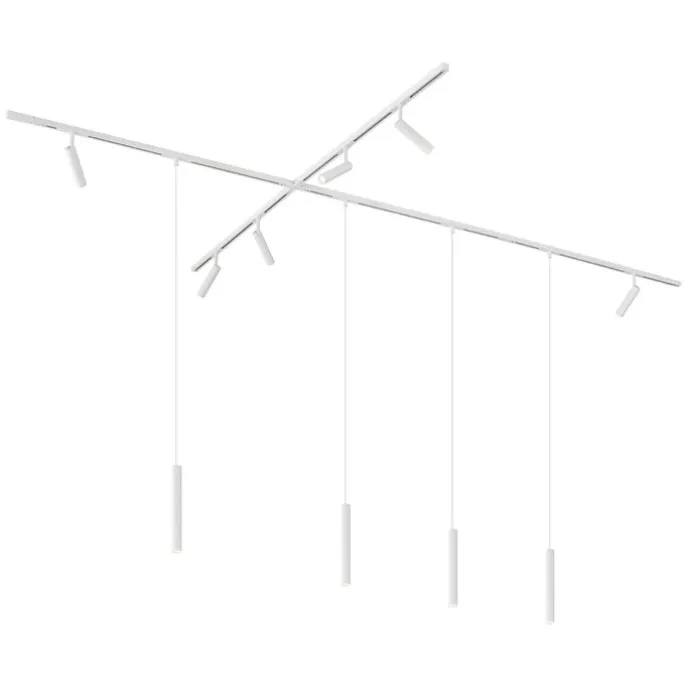 Modern railsysteem met 6 spots en 4 hanglampen wit 1-fase - Slimline Uzzy Keno
