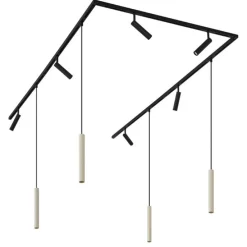 Modern railsysteem met 6 spots en 4 hanglampen beige met zwart 1-fase - Slimline Uzzy Keno