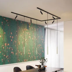 Modern railsysteem met 6 spots en 4 hanglampen beige met zwart 1-fase - Slimline Uzzy Keno