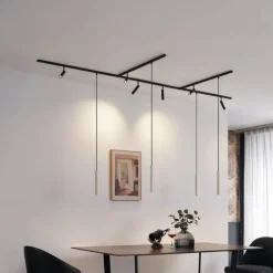 Modern railsysteem met 6 spots en 4 hanglampen beige met zwart 1-fase - Slimline Uzzy Keno