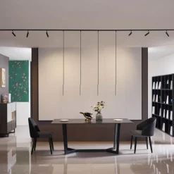 Modern railsysteem met 6 spots en 4 hanglampen beige met zwart 1-fase - Slimline Uzzy Keno