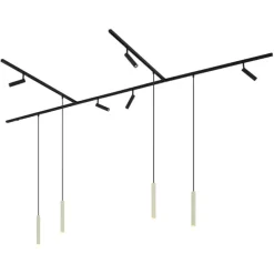 Modern railsysteem met 6 spots en 4 hanglampen beige met zwart 1-fase - Slimline Uzzy Keno
