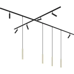 Modern railsysteem met 6 spots en 4 hanglampen beige met zwart 1-fase - Slimline Uzzy Keno