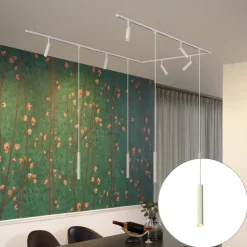 Modern railsysteem met 6 spots en 4 hanglampen beige met wit 1-fase - Slimline Uzzy Keno