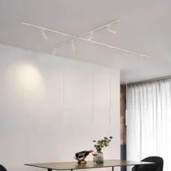 Modern railsysteem met 6 spots en 4 hanglampen beige met wit 1-fase - Slimline Uzzy Keno