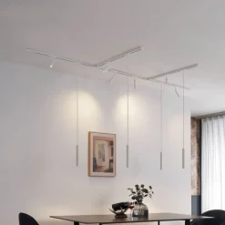 Modern railsysteem met 6 spots en 4 hanglampen beige met wit 1-fase - Slimline Uzzy Keno