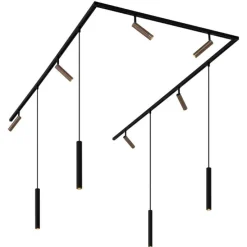 Modern railsysteem met 6 spots en 4 hanglampen donker brons 1-fase - Slimline Uzzy Keno