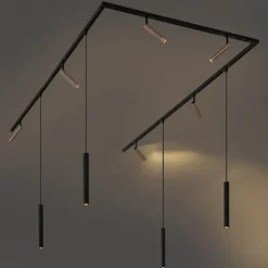 Modern railsysteem met 6 spots en 4 hanglampen donker brons 1-fase - Slimline Uzzy Keno