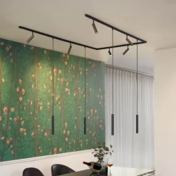 Modern railsysteem met 6 spots en 4 hanglampen donker brons 1-fase - Slimline Uzzy Keno