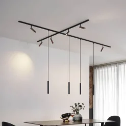 Modern railsysteem met 6 spots en 4 hanglampen donker brons 1-fase - Slimline Uzzy Keno