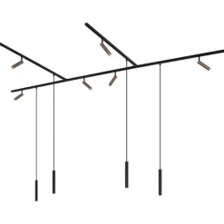 Modern railsysteem met 6 spots en 4 hanglampen donker brons 1-fase - Slimline Uzzy Keno