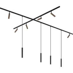 Modern railsysteem met 6 spots en 4 hanglampen donker brons 1-fase - Slimline Uzzy Keno