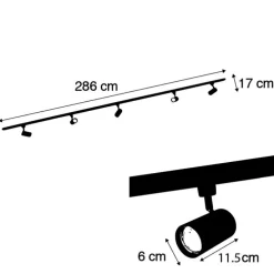 Modern railsysteem met 5 spots zwart met smoke 1-fase - Iconic Jeana