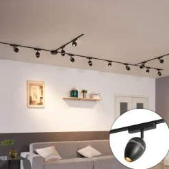 Modern railsysteem met 12 spots zwart 1-fase - Magnetic Eggy