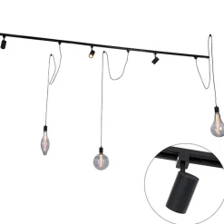 Modern railsysteem met 3 spots en 3 hanglampen zwart 1-fase - Iconic Cavalux Jeana