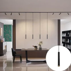 Modern railsysteem met 6 spots en 4 hanglampen zwart 1-fase - Slimline Uzzy Keno