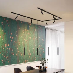 Modern railsysteem met 6 spots en 4 hanglampen zwart 1-fase - Slimline Uzzy Keno