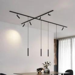 Modern railsysteem met 6 spots en 4 hanglampen zwart 1-fase - Slimline Uzzy Keno