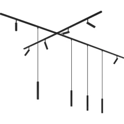 Modern railsysteem met 6 spots en 4 hanglampen zwart 1-fase - Slimline Uzzy Keno