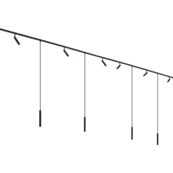 Modern railsysteem met 6 spots en 4 hanglampen zwart 1-fase - Slimline Uzzy Keno