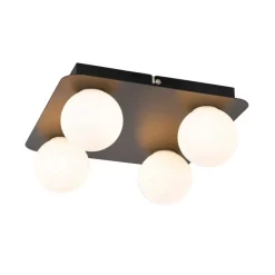Moderne badkamer plafondlamp zwart vierkant 4-lichts - Cederic