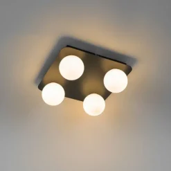 Moderne badkamer plafondlamp zwart vierkant 4-lichts - Cederic