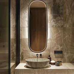 Moderne badkamerspiegel zwart incl. LED en touch dimmer - Geraldien