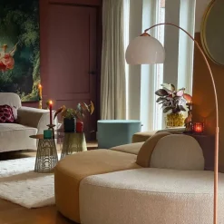 Moderne booglamp koper met witte kap - Arc Basic