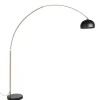 Moderne booglamp messing met marmeren voet en zwarte kap 32,5 cm - XXL
