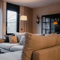 Moderne booglamp staal met grijze stoffen kap - Arc Basic