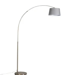 Moderne booglamp staal met grijze stoffen kap - Arc Basic