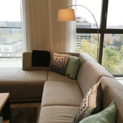 Moderne booglamp staal met grijze stoffen kap - Arc Basic