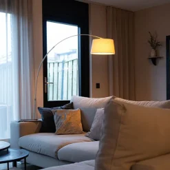 Moderne booglamp staal met grijze stoffen kap - Arc Basic