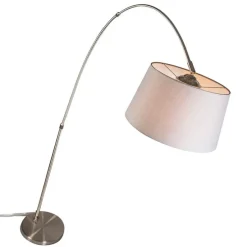 Moderne booglamp staal met grijze stoffen kap - Arc Basic