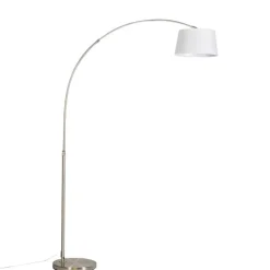 Moderne booglamp staal met witte stoffen kap - Arc Basic