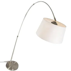 Moderne booglamp staal met witte stoffen kap - Arc Basic
