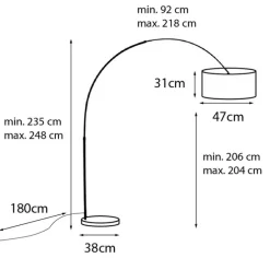 Moderne booglamp zwart met duo kap zwart met goud - XXL
