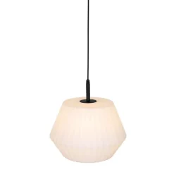 Moderne buiten hanglamp zwart met witte kap 45,6 cm IP44 - Robbert