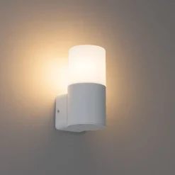 Moderne buiten wandlamp wit met opaal witte kap IP44 - Odense