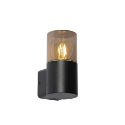 Moderne buiten wandlamp zwart met smoke kap IP44 - Odense