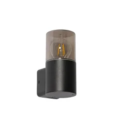 Moderne buiten wandlamp zwart met smoke kap IP44 - Odense