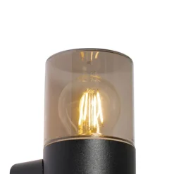 Moderne buiten wandlamp zwart met smoke kap IP44 - Odense