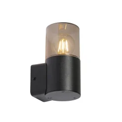 Moderne buiten wandlamp zwart met smoke kap IP44 - Odense