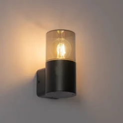 Moderne buiten wandlamp zwart met smoke kap IP44 - Odense