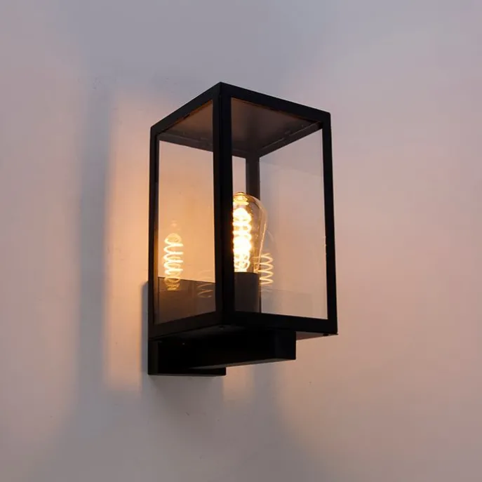 Moderne buiten wandlamp zwart met glas 30 cm - Rotterdam