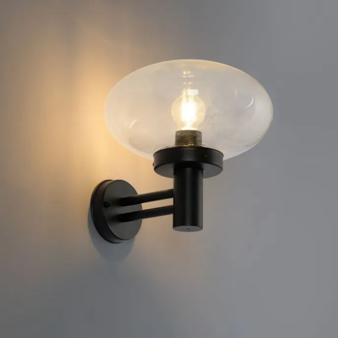 Moderne buiten wandlamp zwart met glas - Elly